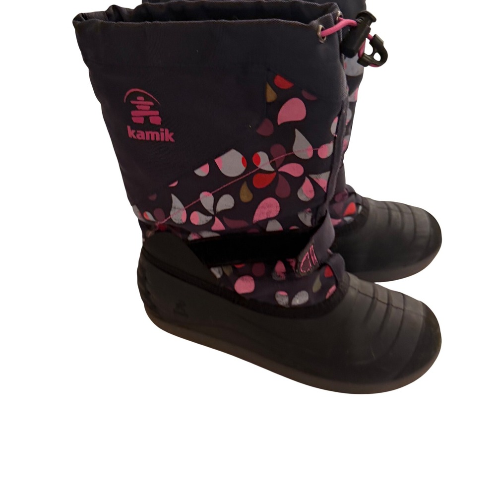 Kamik Girls Black Pink Floral Waterproof Insulated Winter Snow Boots‎ Size 7